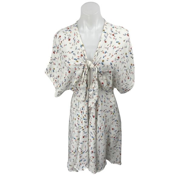 Magali Pascal White Multicolor Floral Short Sleeve Tie Front A Line Mini Dress S - Picture 1 of 4